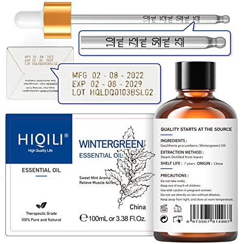 Hiqili Wintergreen Essential Oil,100% Pure Natural Therapeutic Grade,For Diffuser-Inhalation Therapy - 3.38 Fl Oz #TOP6