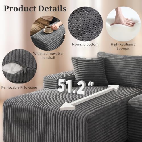 Image of Boneless Couch, U-Shape Corduroy Sectional Sofa, Grey