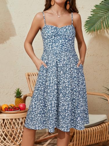Image of YATHON Summer Casual Dress for Women 2025 Vacation Beach Dresses Adjustable Spaghetti Strap Sundress with Pockets