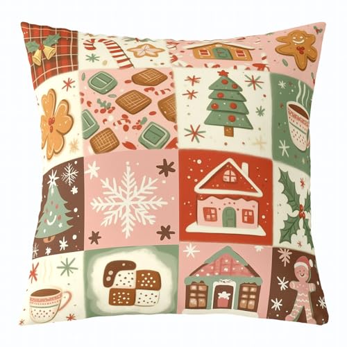 Loussiesd Fundas de almohada de árbol de jengibre de árbol de Navidad, 50 x 50 cm, fundas de almohada de pastel de caramelo de Navidad para el hogar, sofá, cama, fundas de cojín de Navidad, 1 funda de
