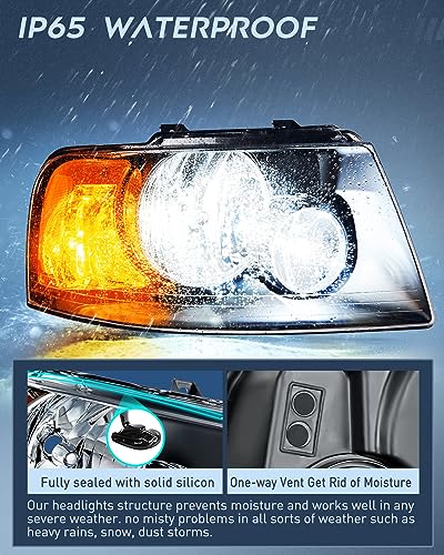 Image of Nilight Headlight Assembly Compatible with 2003 2004 2005 2006 Ford Expedition Headlamps Replacement Black Housing Amber Reflector Clear Lens Driver and Passenger Side