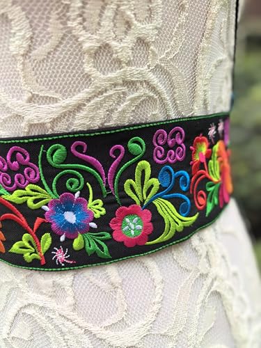 FANFAN Traditional Embroidered Mexican Belt Tassel Waist Belt Adjustable Belt Day Of The Dead Ethnic Boho Party Belt E13