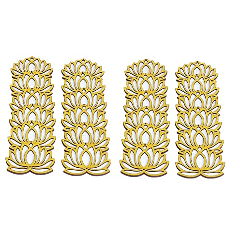 Image of Sanvatsar Home White Golden Lotus 4 Inch Set of 24 Wooden Cutout DIY Rangoli Kit | Decorations for Diwali, Dusshera Wedding Rangoli, Pooja, Decorations, Festival Gift (White24)