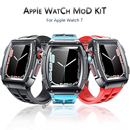 Kit modification Apple Watch 45mm boîtier métal et bracelet caoutchouc iWatch - 2