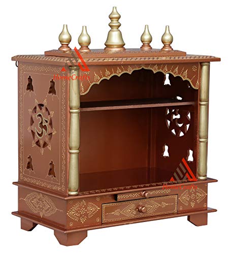 HomeCrafts Templo de madera pintado a mano con puertas, arte rajasthani (en luz LED lateral) Tamaño - 24 x 12 x 30 (Ancho x Profundidad x Altura) - Color - Dorado Cover