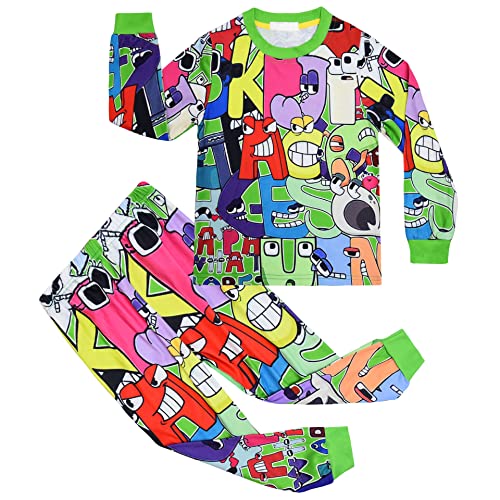 TBNRFrags Pigiama da bambino con scritta "Alphabet Lore", con maglietta e pantaloni per bambini, Verde, 10-11 Years
