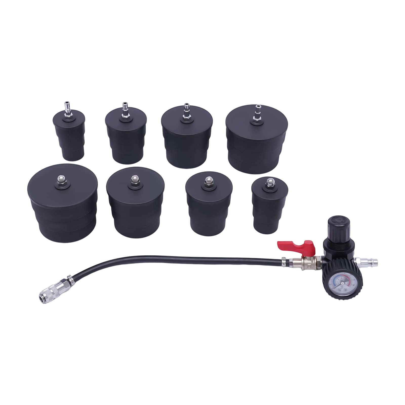 9 pezzi Turbo System Tester di perdite Turbo Boost Kit Tester di perdite, sistema turbocompressore, kit di prova di perdite con 4 paia di adattatori graduati da 1,38 ''-3,54 ''