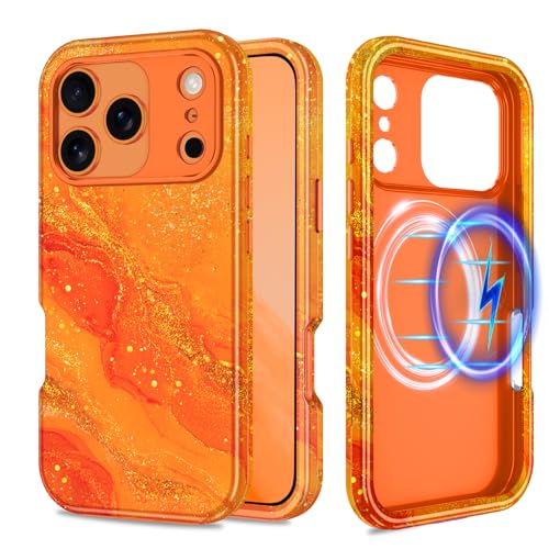 Casetego for iPhone 18 Pro Max Case,iPhone 17 Pro Max Case,Case,Compatible with MagSafe,[Military Grade Drop Test] Full Body Protection Slim Shockproof Rugged Marble Women Girls Case,Orange