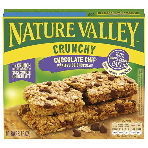 Nature Valley Crunchy, Barritas de Avena 100% Integral y Chocolate con Leche, Ingredientes Naturales, Apto para Vegetarianos, 5x42g (2 barritas por paquete)