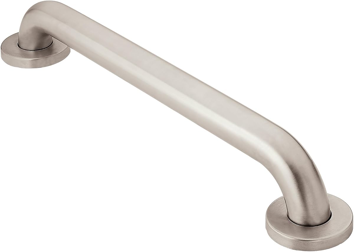 Moen Home Care Barra de agarre para discapacitados de acero inoxidable de 18.0 in para bañera y ducha, producto de asistencia para personas mayores con tornillos ocultos, latón pulido, R8918