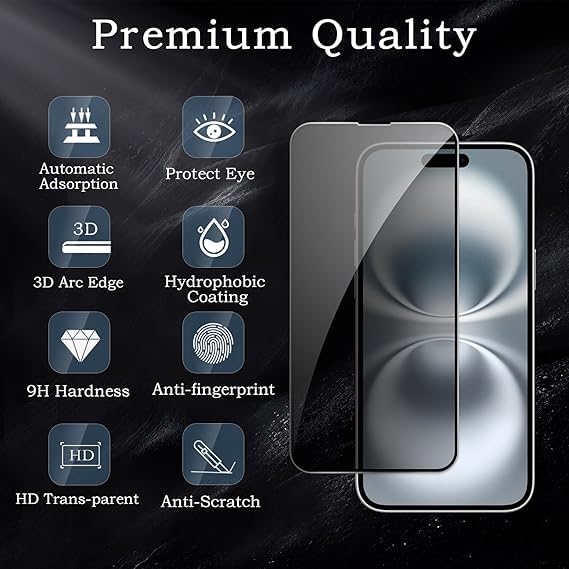 Image of [ 2+2 Pack Privacy Screen Protecor for iPhone 16 Anti-Spy Shatterproof Tempered Glass with Camera Lens Tempered Glass 9H Hardness Bubble Free Anti-Glare Case Friendly