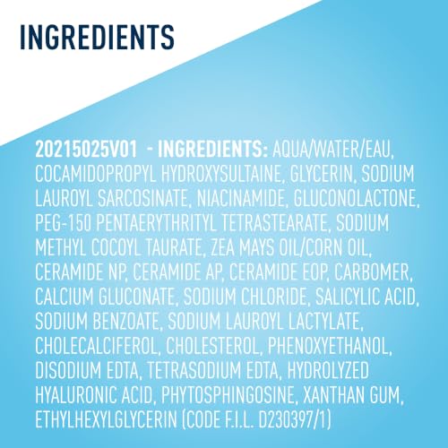 CeraVe Renewing Salicylic Acid Cleanser, Gentle Exfoliating Face Wash, 16oz | Skin Care with Hyaluronic Acid & Niacinamide, Facial Cleanser, Face Cleanser, Ceramides, Fragrance Free, Non-Comedogenic - image 8