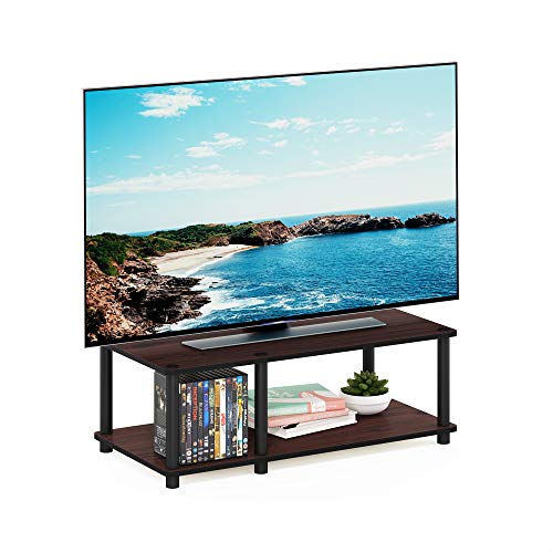 Image of Furinno JUST TV Stand, 2-Tier No Tools Mid Entertainment Center with Open Shelf, TV Console for TV up to 46 Inch with Tubes, for Living Room, Bedroom, Dark Cherry