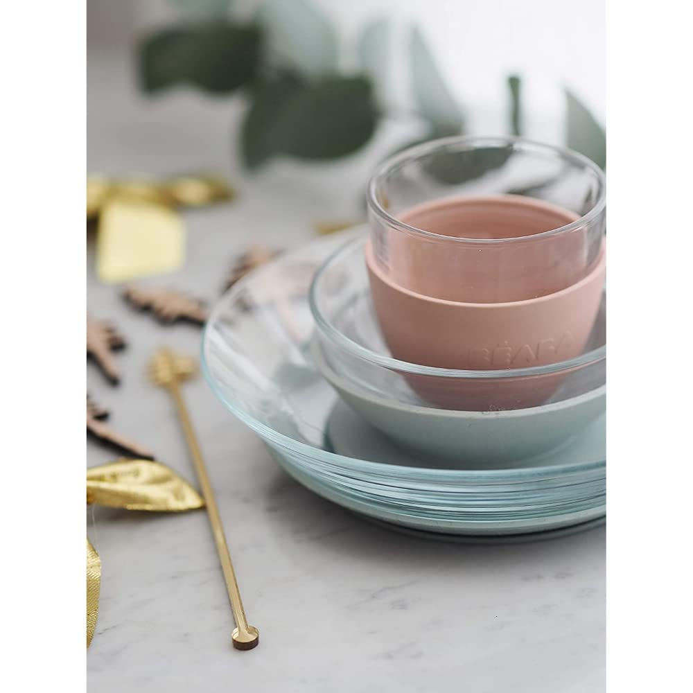 BÉABA & Duralex, Set Pappa Bambino In Vetro, Piatto Ciotola E Bicchiere Con Ventosa In Silicone, Ergonomico Ed Evolutivo, Sano E Resistente, Made In France, Eucalipto