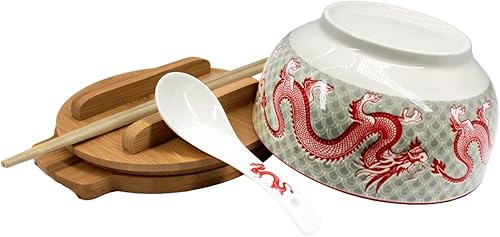 Miniatura 3 de XWORLD Juego de cuencos de cerámica japonesa para fideos ramen con cuchara de cerámica, palillos de bambú, tapa y salvamanteles, capacidad de