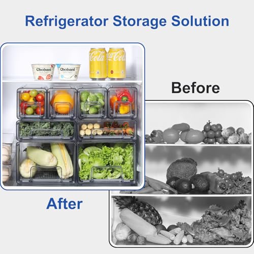 Pull Out Clear Fridge Organizer Drawers with Drainer, Refrigerator Stackable Storage Bins for Kitchen Fruit & Veggie Organization (Complete Set) - Image 4