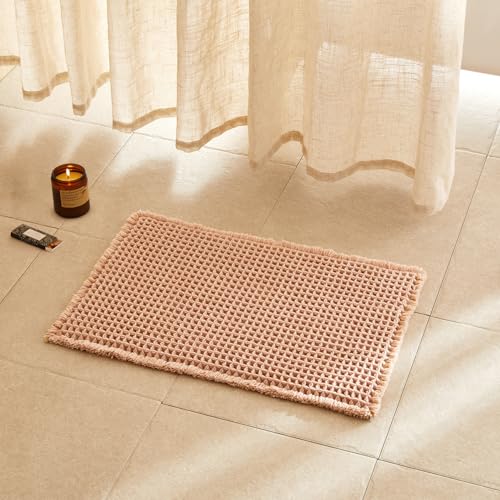 TYUU Waffle Bath Mat, Boho Bathroom Rugs Non Slip Washable