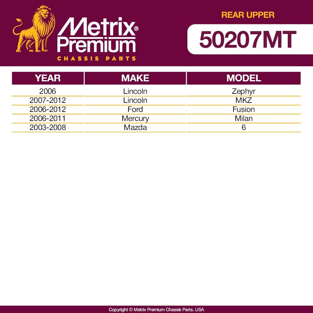 Metrix Premium Chassis Parts - Rear Upper Control Arm Fits 06 Lincoln Zephyr, 07-12 MKZ, 06-12 Ford Fusion, 06-11 Mercury Milan, 03-08 Mazda 6, Replacement RK641942, Made in Europe