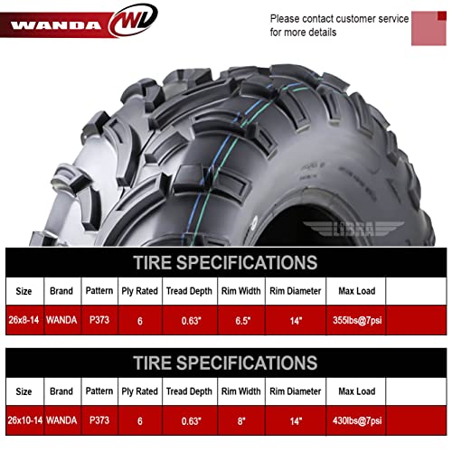 Image of WANDA Set4 ATV /UTV Tires 26x8-14 Front & 26x10-14 Rear 6PR P373-10205 /10206