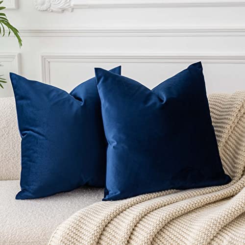 Image of JUSPURBET 18x18 Decorative Velvet Throw Pillow Covers Set of 2,Navy Blue | Modern Soft Velvet Cushion Covers Cases with Hidden Zipper for Couch Sofa Bed Living Room Bedroom Home Decor