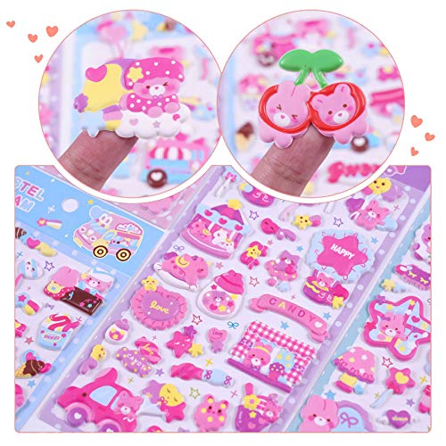 Kids Stickers 4 Different Sheets, 3D Puffy Sticker For Kids Girls, Bulk Scrapbooking, Foam Animal Bear Heart Stickers For Girls Valentine's Day Gift, Birthday Gift, Party Supplies, Reward #TOP3