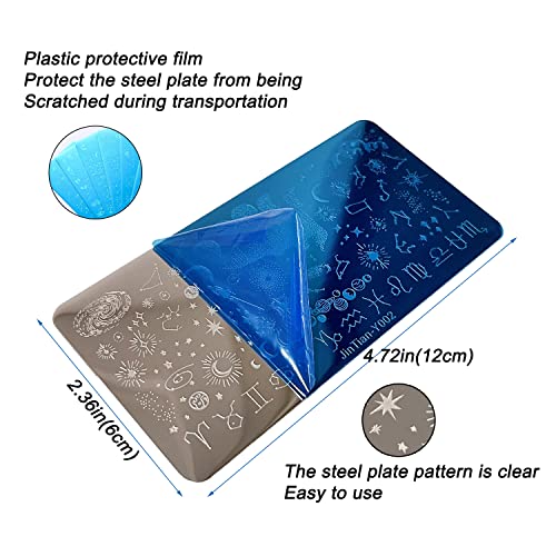 4 Pcs Animal Nail Art Stamp Templates Kit With 1 Stamper 1 Scraper Constellation Fruits Kitten Puppy Nail Stamping Plates Stencil Plates Set Manicure Supplies #TOP6