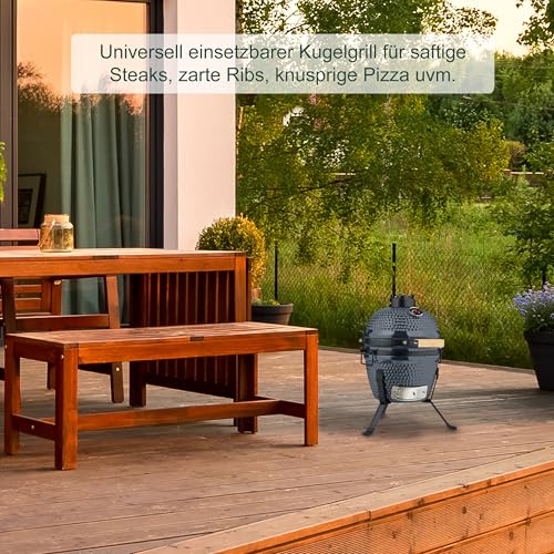 Relaxdays Kamado Grill, Ø 32 cm, Keramikgrill mit Thermometer bis 450°C, BBQ, Grillen, Kochen & Backen, Smoker, grau