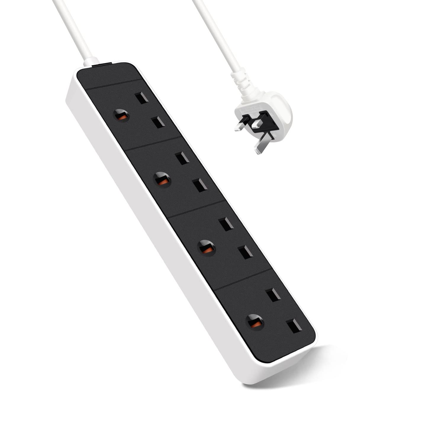 EXTRASTAR 4 Way Extension Lead in Black and White, 3M Extension Cord 13A UK Plug Max 3120W, Socket Extension Power Strip for Home Office School