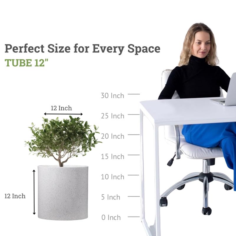 Image of Amazon Brand - Umi Tube 12 Inch Round Pots for Planter & Flowers Gamla - Lightweight, Durable Outdoor & Indoor Planters, Perfect for Balcony & Terrace Gardens (White)