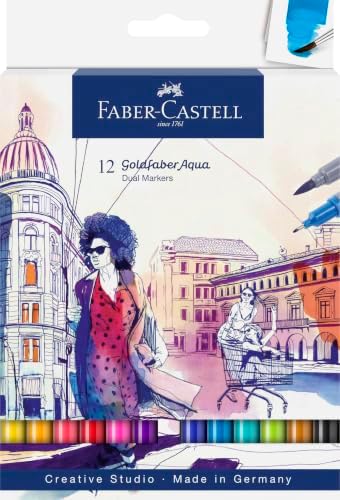 Faber-Castell Goldfaber Aqua Dual Tip Watercolor Markers - 12 Watercolor Brush Pens, Watercolor Markers for Adults, Real Brush Nib and Fineliner Tip Art Markers image 4