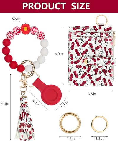 Image of Wristlet Wallet for Women, Keychain Wallet with AirTag Holder | 9 card slots,ID window & zipper pocket,RFID,beaded wrist strap and compact design for travel,shopping and daily carry.