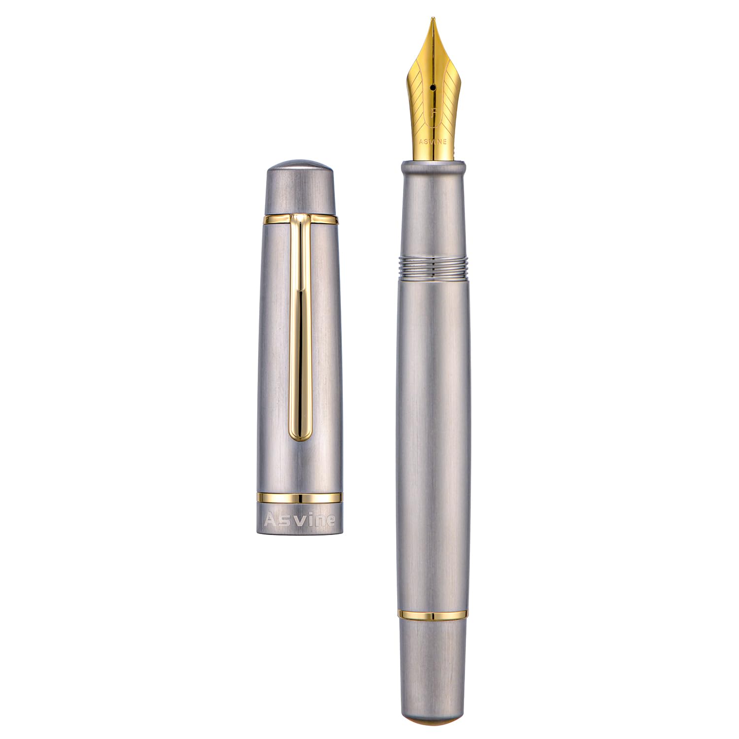 Asvine P100 gebürstet Titan Kolben Füllstift, #8 Extra Feine Nib Schreiber