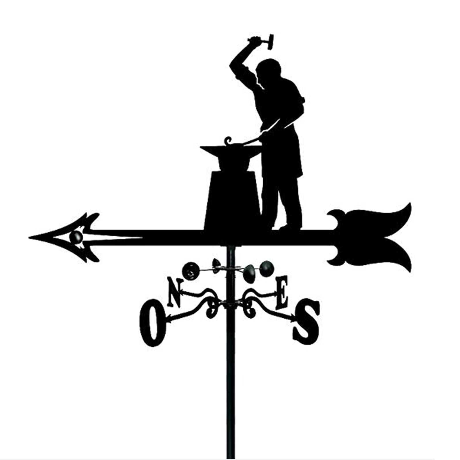 WIQUYBML wind vane Weather Vane with Blacksmith Silhouette courtyard wrought iron weather Wind Direction Indicator Wrought Iron Resistant Weathercock Garden Decoration Measuring Tool E