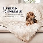PupProtector Waterproof Throw Blanket for Dogs and Cats, Pet Blanket Cover for Couches, Sofas, Beds, Car Seats, Furniture, Calming Soft Faux Fur, White with Brown Accents, Original (60" L x 50" W) - Image 2