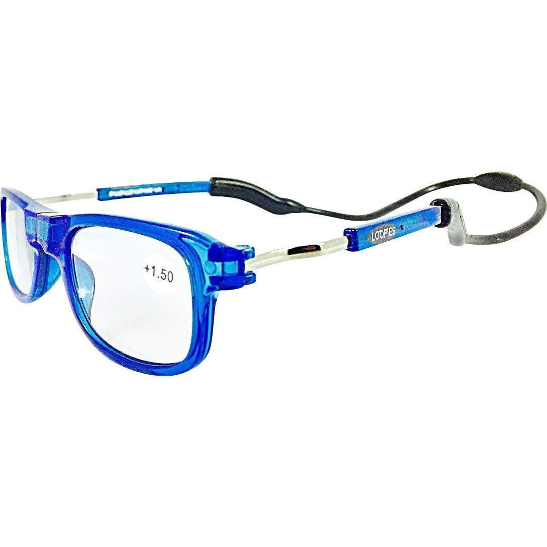 Loopies Magnetic Photochromic Reading Glasses. Unisex, Adjustable, and Comfortable (Sky Blue, 1.5)