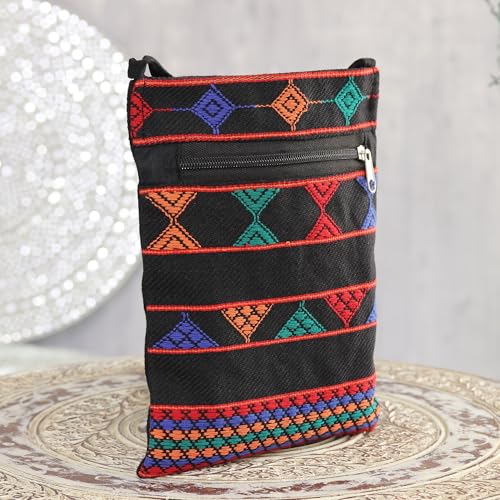 NOVICA Artisan Handmade Cotton Sling Bag Geometric Black Multicolor from India Handbags Slings Shoulder Stripedpatterned Woven ' Geometric Glory'2