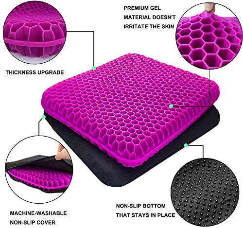 Image of Gel Seat Cushion, Office Seat Cushion Chair Pads for Office Home Car Wheelchair Long Trips - Extra Thick Gel Cushion for Pressure Sores, Tailbone, Back, Sciatica Pain Relief (Extra Thick, Violet)