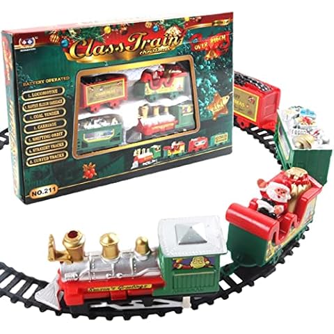 komsoup Classic Electric Train Set Kids Gifts 2023 Christmas Railway Train Set, DIY Christmas Electric Train Set | Simulation Train Head With 3 Car Carriage And 72cm Track, For Kids Boys Girls Cover