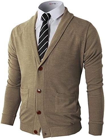 H2H Mens Casual Slim Fit Shawl Collar Basic Designed Cardigans Beige US M/Asia L (CMOCAL07)