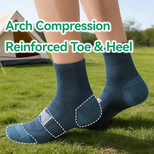 Image of 90% Merino Wool Socks for Men and Women, Medium, Blue | Athletic Ankle Socks, Arch Support, Breathable, Ultra Soft, 3 Packs