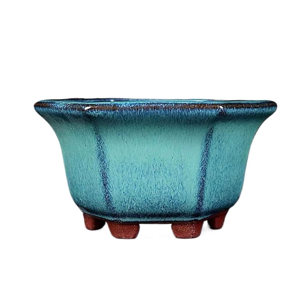 GELASIGE Flower Pots Plant Pots Ceramic Color Glaze Flower Pots Succulent Flower Pots Miniature Bonsai Pots Purple Clay Pots Hexagonal Green Glaze Pots Outdoor Flower Pots