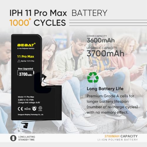 Image of Replacement for iPhone 11 PRO MAX Battery, 3700mAh High Capacity Li-ion Polymer Replacement Battery for Model A2218 A2161 A2220 with Professional Repair Tool Kits