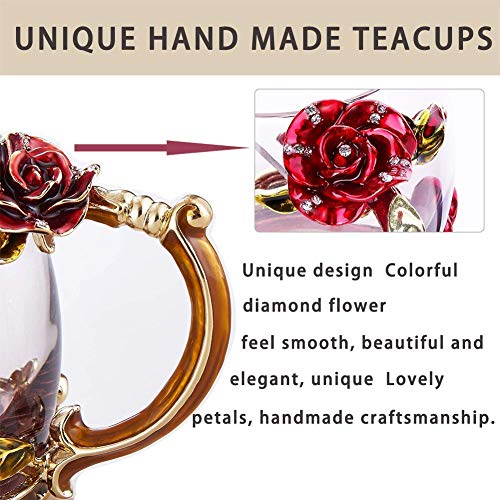 Tea Cup Coffee Mug Cups, Mother's Day Gifts, Hand Blown Crystal Glass Coffee Cup 11 Oz Ideal For Friend Wedding Anniversary Christmas New Year Thanksgiving Birthday Presents #TOP1