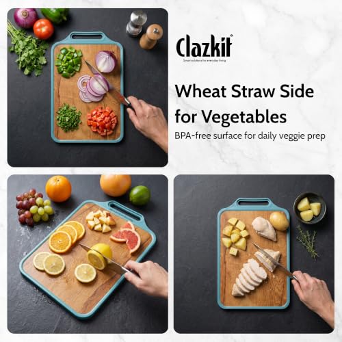 Image of Clazkit Stainless Steel & Wooden Dual Side Chopping Board with Handle | Food-Grade Stainless Steel & Natural Wood | Durable Kitchen Chopping Board for Vegetables, Fruits (36.5 x 23 x 0.1cm)