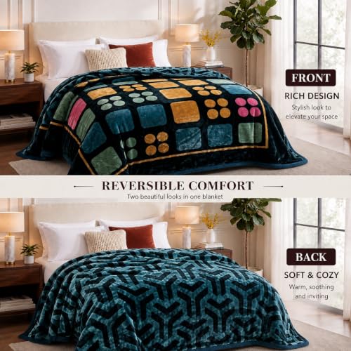 Image of VAS COLLECTIONS 280 GSM Micromink Blanket, 4.5 Kg Premium Soft Warm Cozy Blanket, Plush Floral Printed Blanket for Double Bed, Ultra Soft Comfortable Bedding, 86 x 90 Inches (218 x 229 cm) - Deep Teal