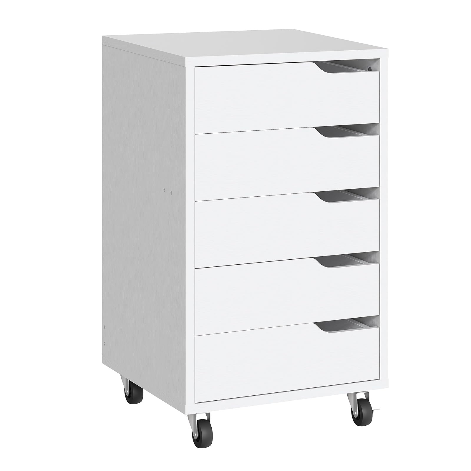 HOOBRO Rollcontainer mit 5 Schubladen, mobiler Aktenschrank mit 4 Lenkrollen, Schubladenschrank, Büroschrank, Bürocontainer, Schreibtisch Unterschrank für Arbeitszimmer und Wohnzimmer, Weiß EWT15WJ01