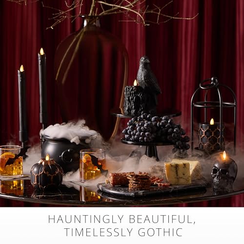 Image of Luminara Black Embossed Fretwork 3.5 inch x 4.5 inch Pillar, AA Battery Operated w /Timer Function, Flickering Flameless LED Light Real Wax Candle for Indoor Home Decoration, for Dining Room Table Centerpiece