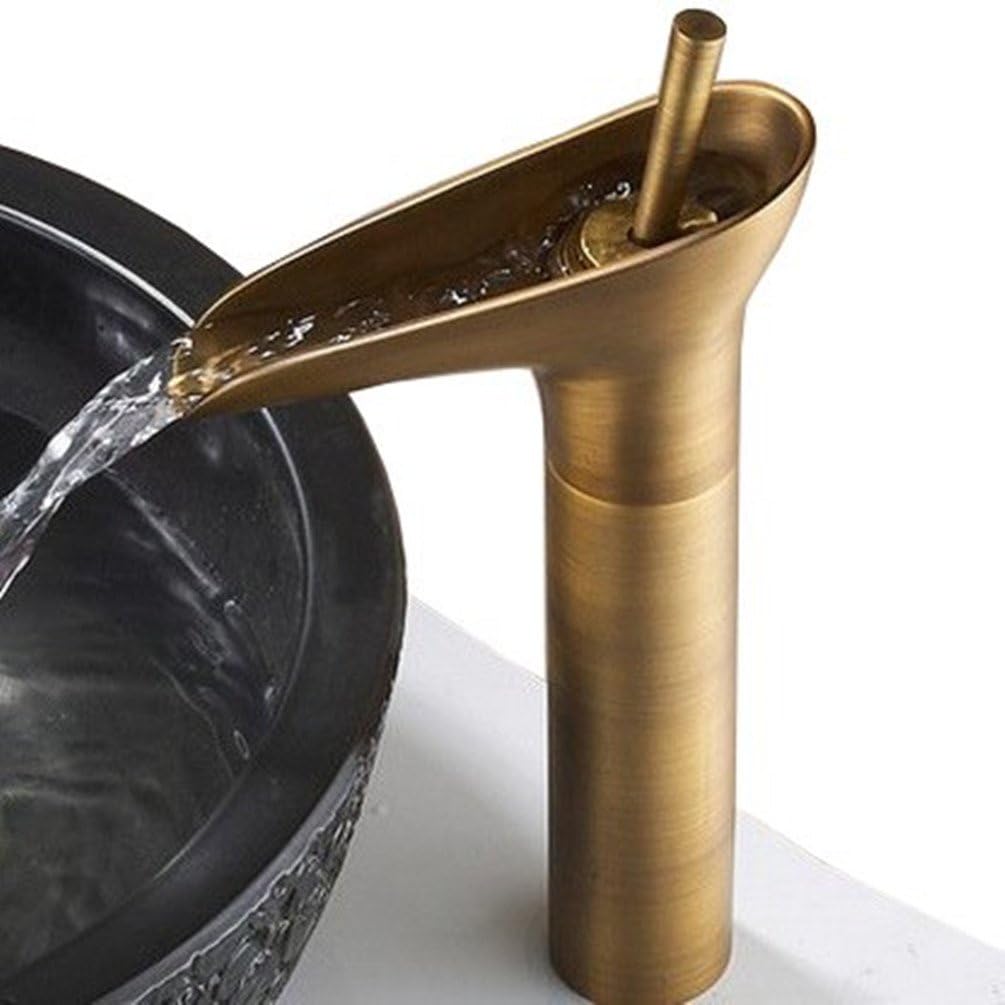 SportTent Waterfall Sink Mixer Tap Spout Tall Bathroom Kitchen Countertop Faucet Taps Antique Brass Finish Retro (C)