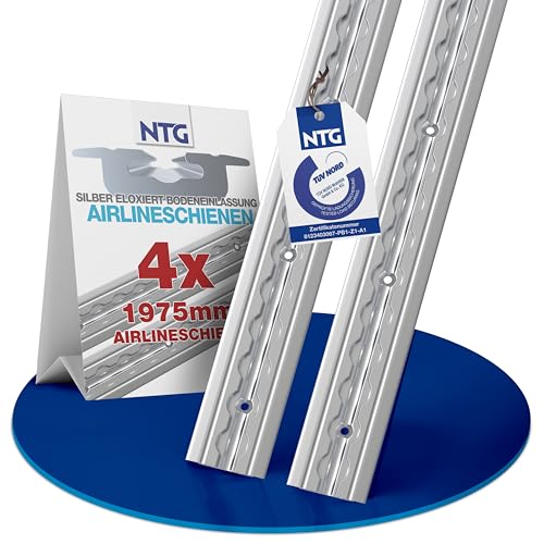 NTG 4 Stück Alu Airlineschiene| 2m | zum Einlassen | versenkbar als Bodenprofil | mit Bohrungen | 1975mm (Gesamt 8 Meter)