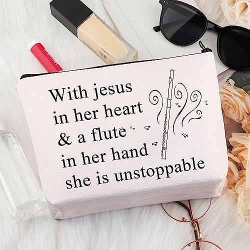 PLITI Flute Gift For Flute Player Gift With Jesus In Heart & A Flute In Her Hand She Is Unstoppable Makeup Bag (With Jesus Flute U) - Image 4